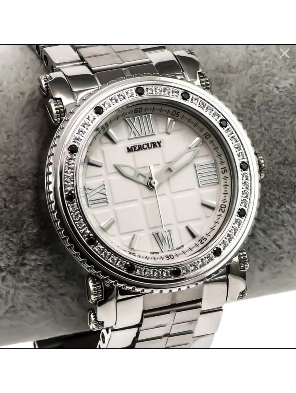 Mercury Swiss Watch 37mm Quartz Zircon Gem Bezel 5ATM